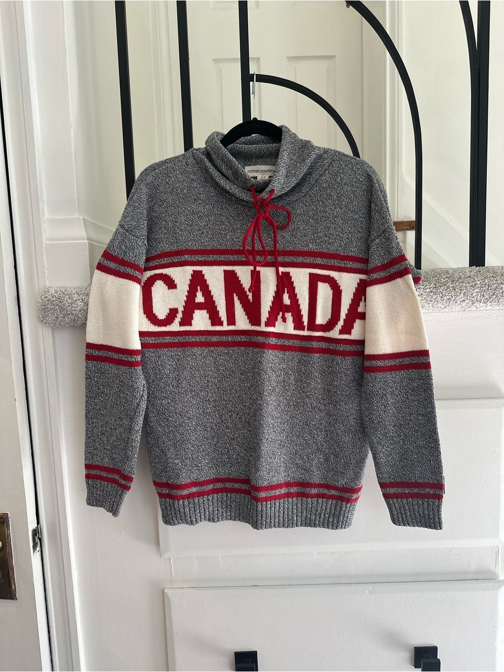 Canada Grey Knit Sweater with Red Trim